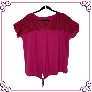 Lane Bryant Fuchsia Floral Lace Detail Cap Sleeve Cotton Top Size 14/16